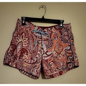 Athleta Women's Red Orange Paisley Floral Print Swim Board Shorts Trunk size 6